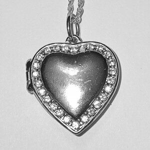 Silver tone heart locket Valentine's Day gift 18" chain